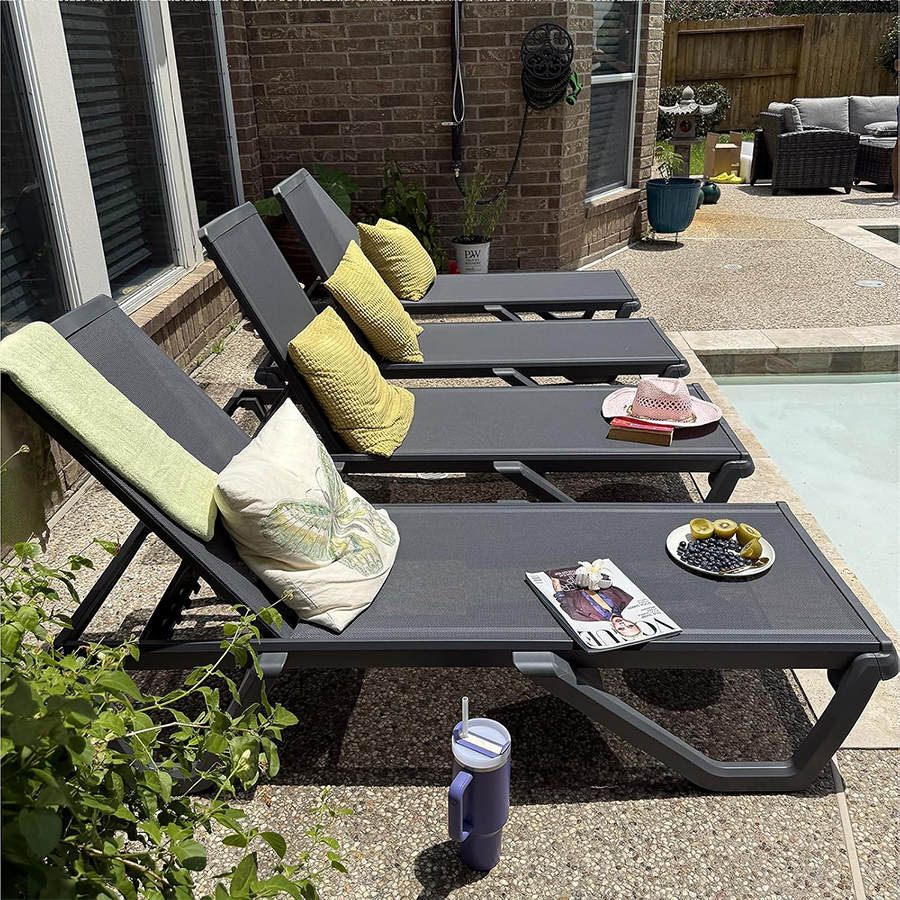 PURPLE LEAF Outdoor Chaise Lounge Patio Chair 5 Positions Adjustable Aluminum Frame with Textilene Seat Lightweight and Durable Pool Chaise Lounge for Patio Poolside Beach Yard