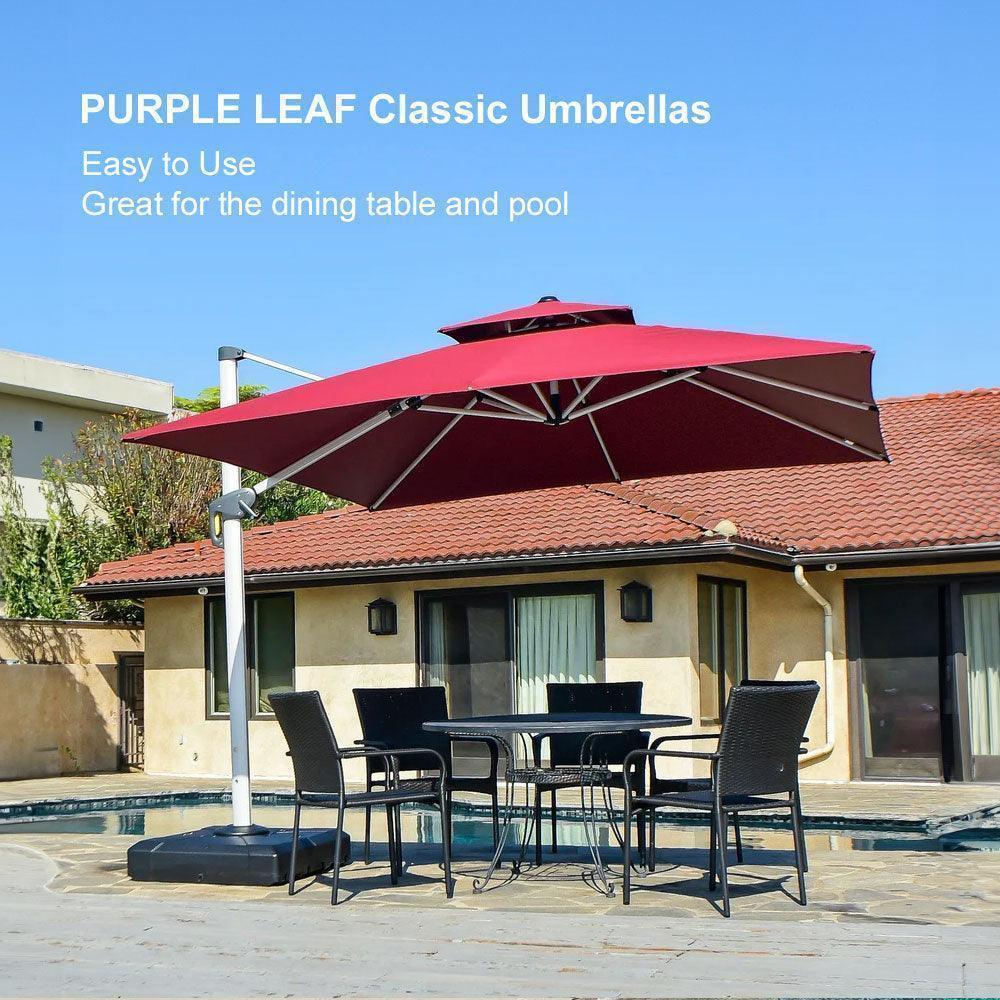 PURPLE LEAF Outdoor Windproof Umbrella, Square Cantilever Umbrella Outside Patio