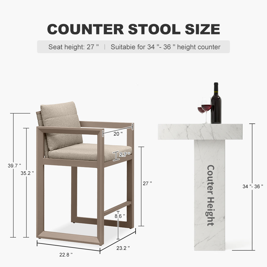 PURPLE LEAF Caesar Bar Stools Modern Aluminum Barstools with Stainless Removable Cushion for Kitchen Outside Island Backyard