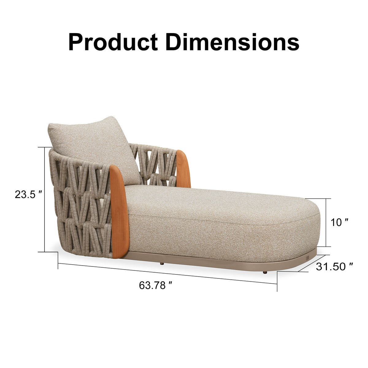PURPLE LEAF Luxury  Hailar Olefin Patio Chaise Lounge Chair , Upholstered Pool Aluminium Lounge Chairs for Outdoor with Teak Armres for Deck, Pool, Lawn, Garden, Courtyard, Porch