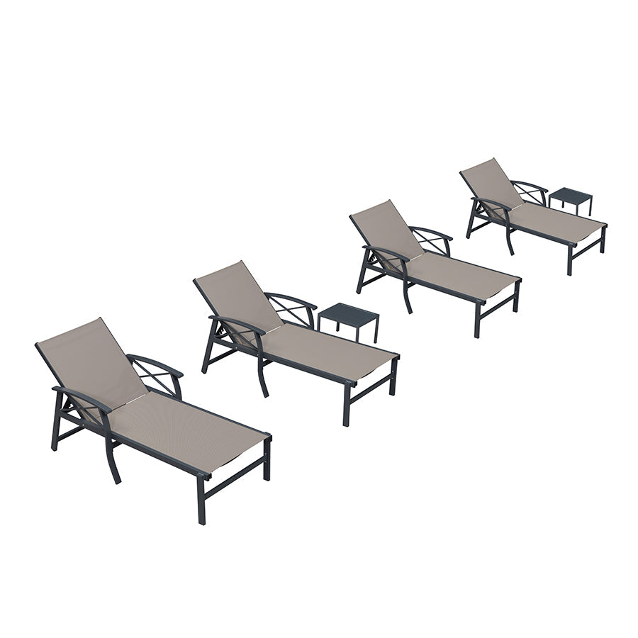 PURPLE LEAF Oversized Chaise Lounge Chair Outdoor Extra Wide Pool Lounge Chairs 5 Adjustable Position with Armrests and Side Table, Aluminum Patio Lounge Chair for Outside, Backyard, Pool