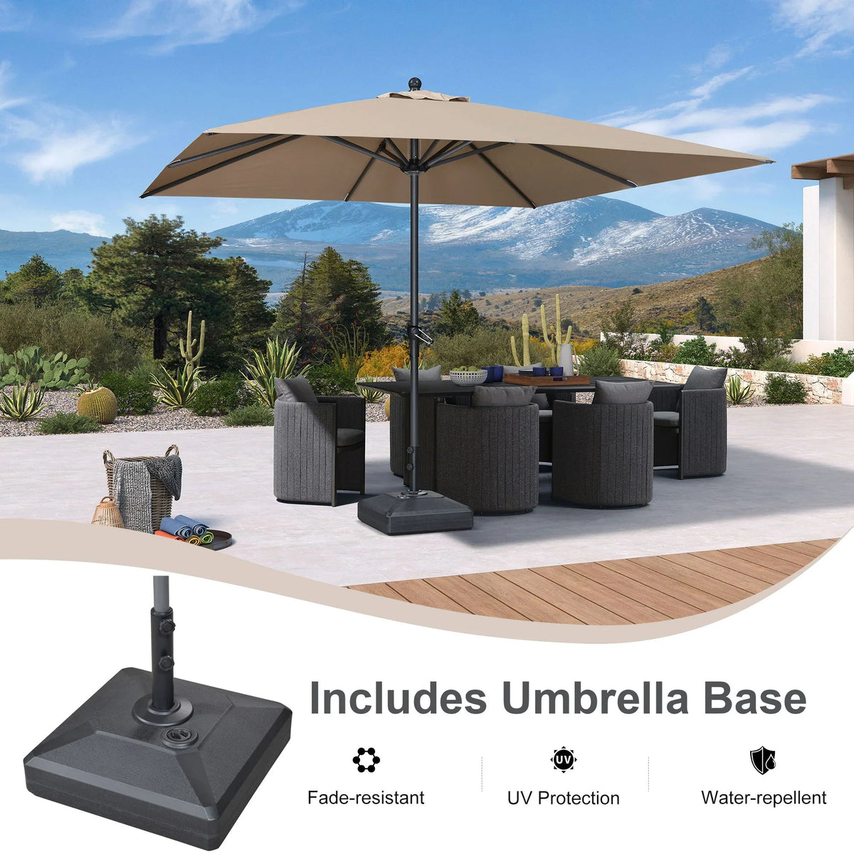 PURPLE LEAF Aluminum Patio Table Umbrella Heavy Duty Market Umbrella with Base