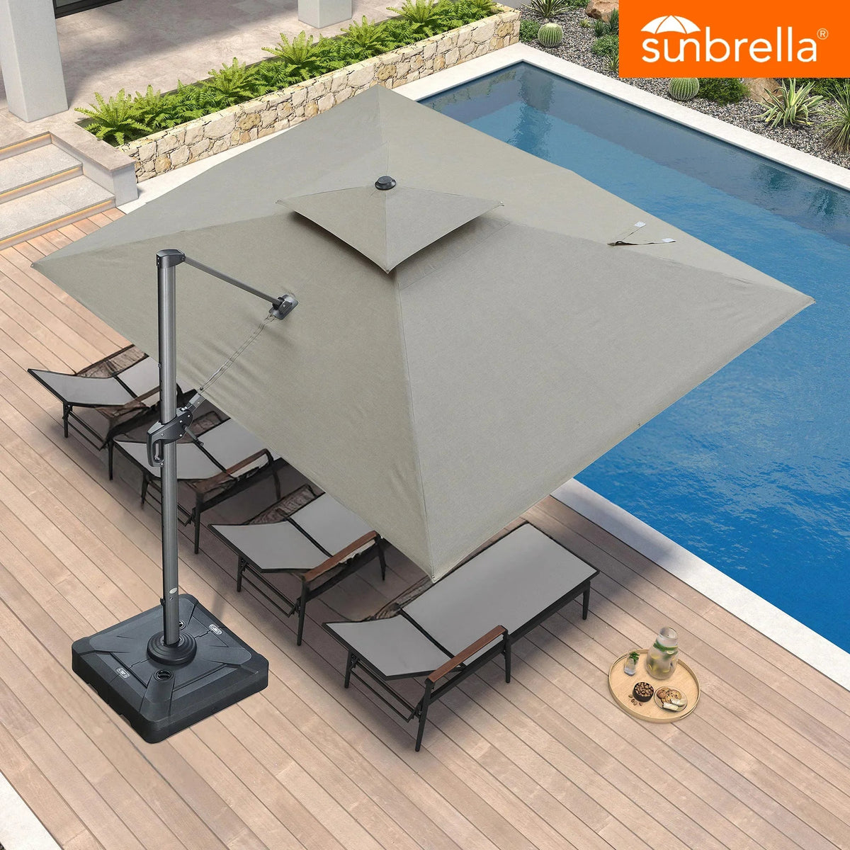 PURPLE LEAF SUNBRELLA Cantilever Umbrella Grey Aluminum Patio Umbrella