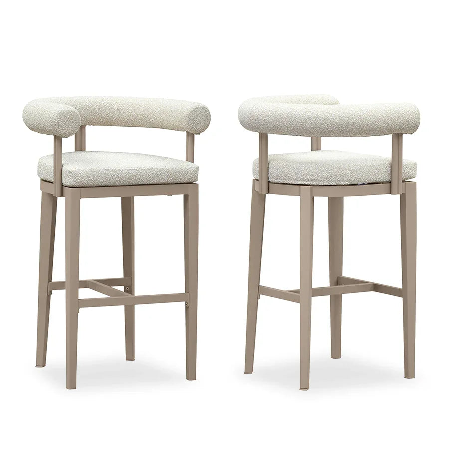 PURPLE LEAF Provence Outdoor Bar Stools Set of 2 Modern Olefin Upholstered Barstools with Back and Armrest Bar Chairs for Garden Kitchen Island