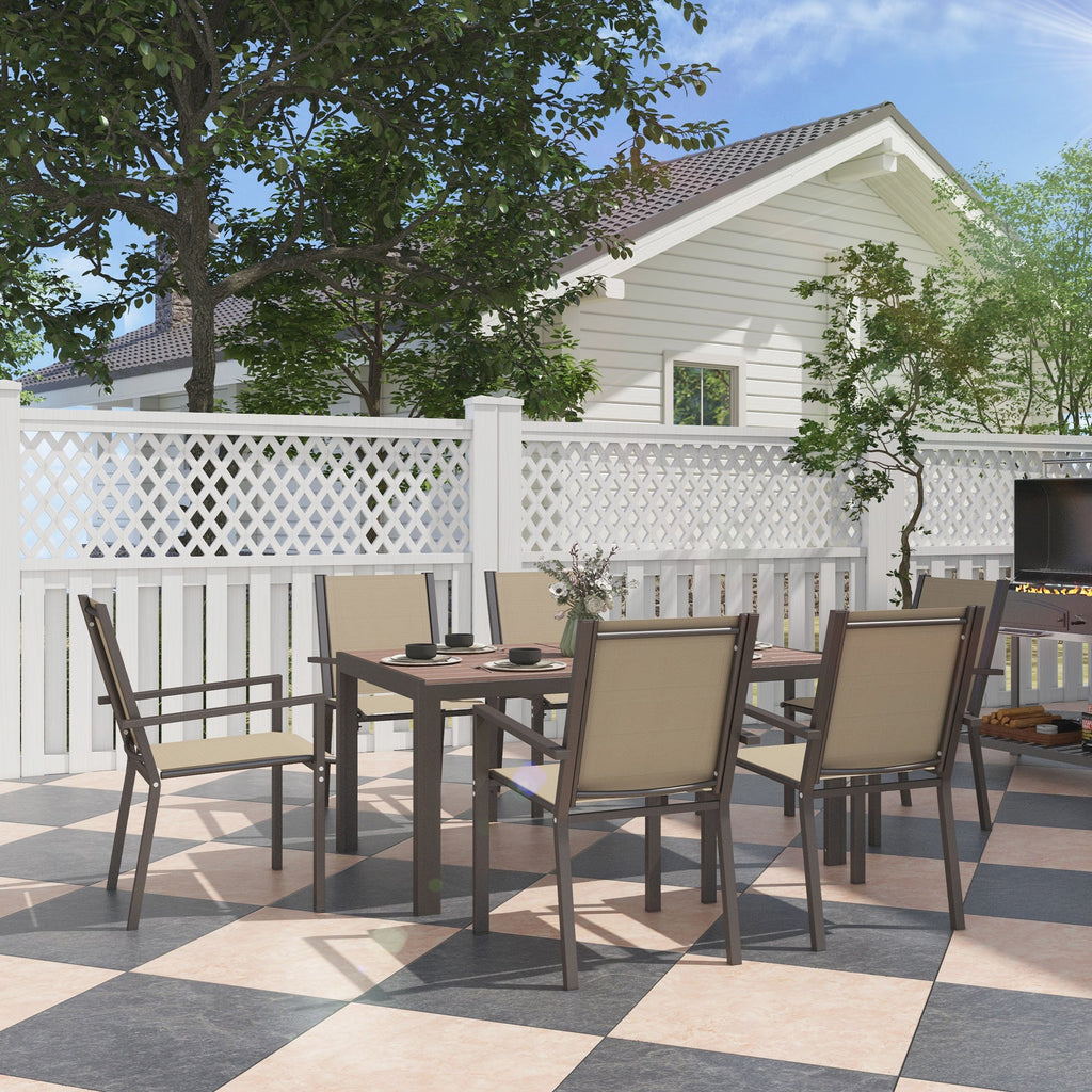7pc Patio Dining Set with WPC Table and 6 Stackable Chairs, Khaki