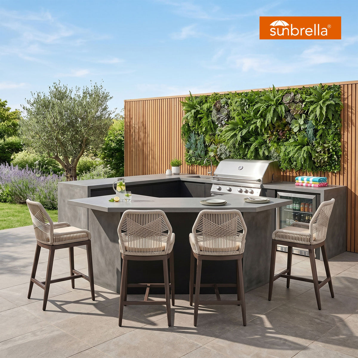 PURPLE LEAF Patio Sunbrella Bar Stools Set of 2  Rattan Bar Aluminum Bar Stool Outdoor Barstools with Back and Cushion for Garden Kitchen Island