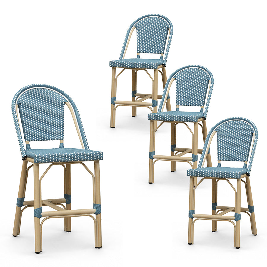 PURPLE LEAF Patio French Counter Stool Set of 2 Outdoor Backrest Barstools Aluminum Frame Woven Rattan for Indoor Kitchen Garden Balcony Restaurant
