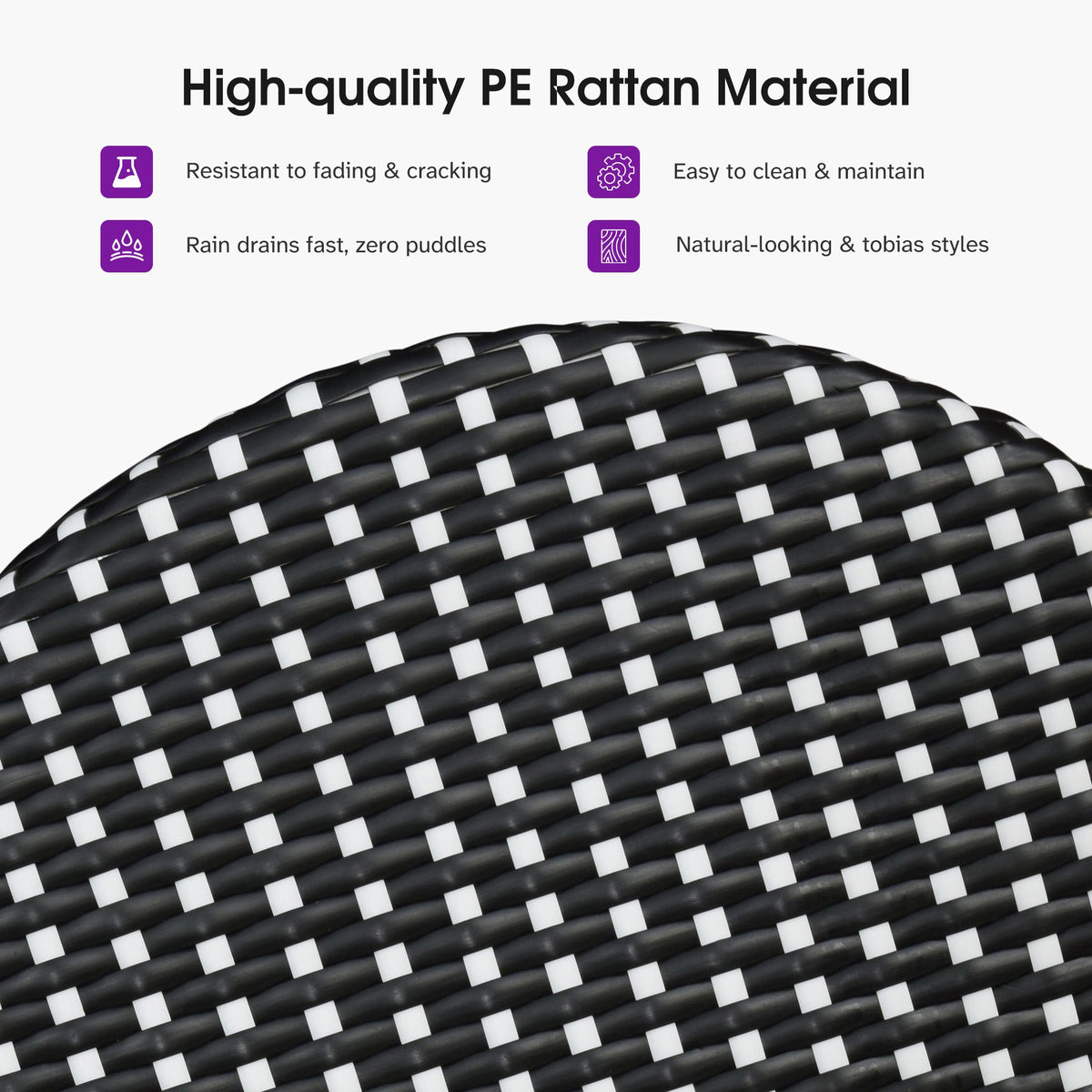 PURPLE LEAF Patio Oversized Backrest Bar Height Stool Set of 2 Outdoor Round Barstools Aluminum Frame Woven Rattan for Indoor Kitchen Dining Bistros Cafe Restaurant