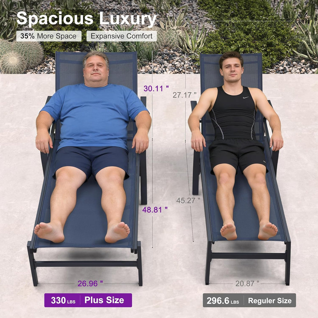 PURPLE LEAF Oversized Chaise Lounge Chair Outdoor Extra Wide Pool Lounge Chairs 5 Adjustable Position with Armrests and Side Table, Aluminum Patio Lounge Chair for Outside, Backyard, Pool