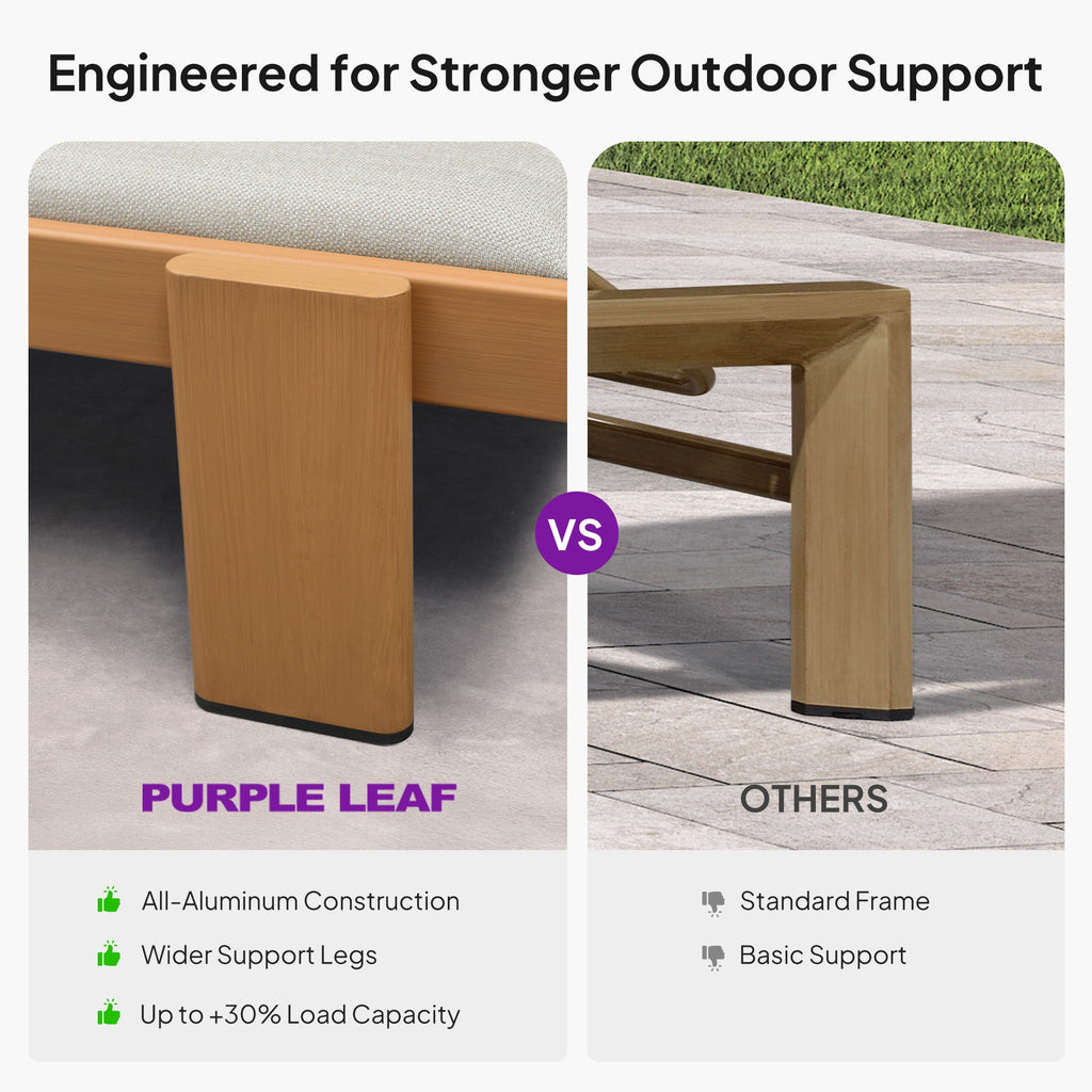 PURPLE LEAF Outdoor Chaise Lounge with Wraparound Armrests and Cushion Aluminum Reclining Tanning Pool Lounge Chairs for Patio Poolside Backyard
