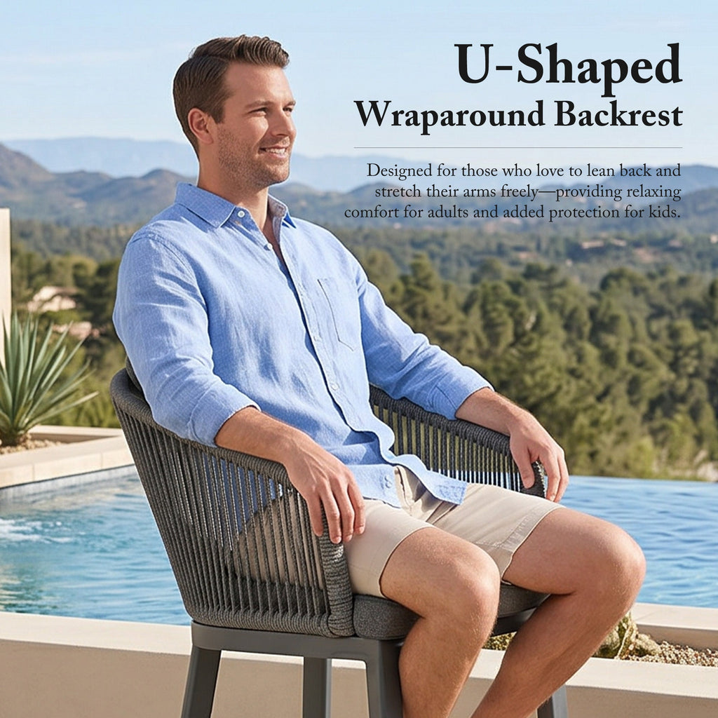 PURPLE LEAF Outdoor Bar Stools Patio Modern Aluminum Rattan High Back & Arms Bar Chairs with Removable Cushions and Pillows  for Outdoor or Indoor