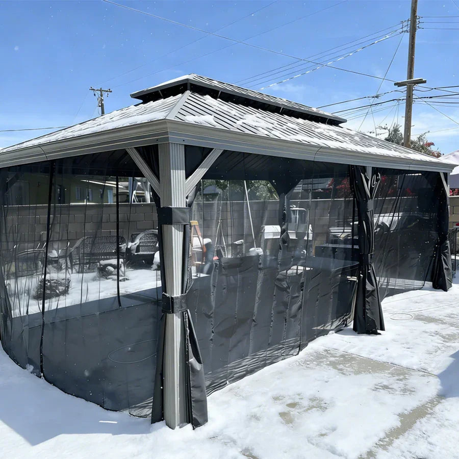 PURPLE LEAF Patio Gazebo for Pool Light Grey Hardtop Galvanized Steel Roof with String Lights-milky