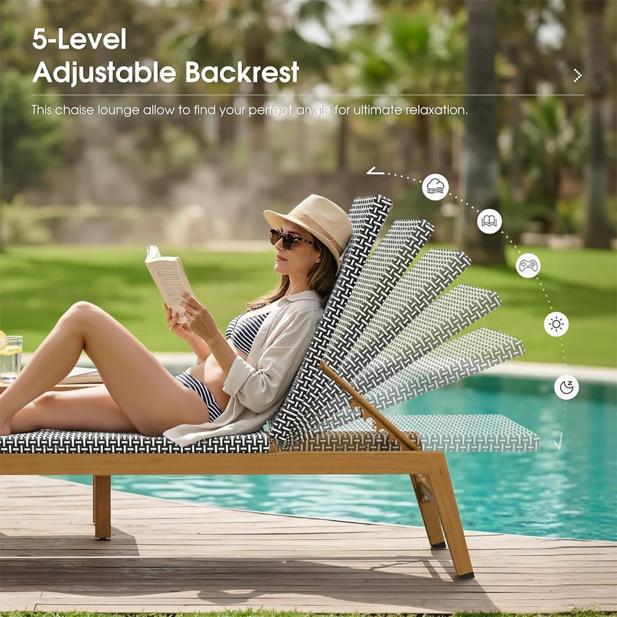 PURPLE LEAF Pool Oversized Lounge Chairs Rattan Aluminium Patio Chaise Lounge Outdoor Adjustable Recliner Finish Loungers Woven PE Sun Chairs for Poolside Deck Beach