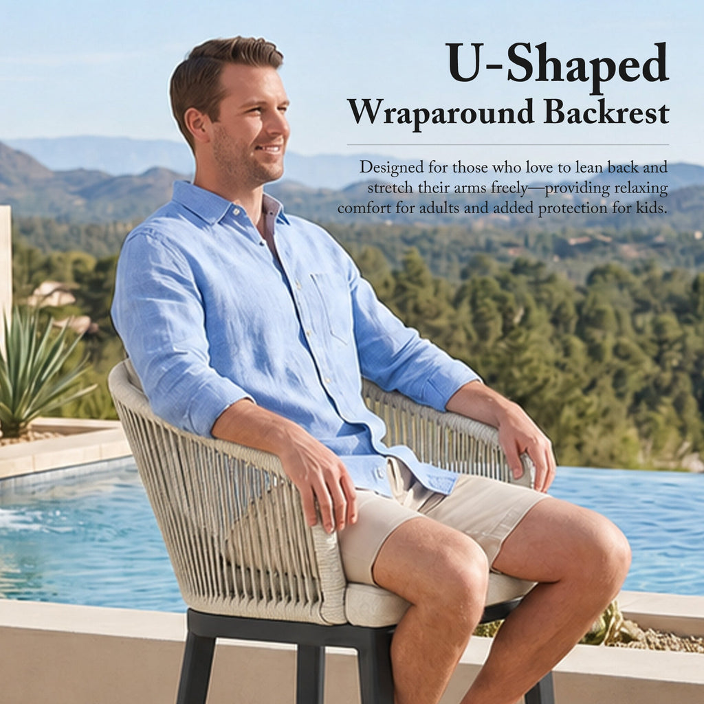 PURPLE LEAF Outdoor Bar Stools Patio Modern Aluminum Rattan High Back & Arms Bar Chairs with Removable Cushions and Pillows  for Outdoor or Indoor