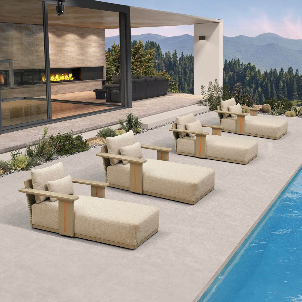 PURPLE LEAF Chaise Lounge Chair Modern Upholstered Outdoor Daybed with Armrest and Lumbar Pillow for Patio Poolside Sunbathing Deck