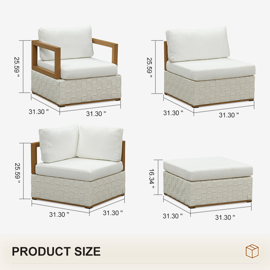 PURPLE LEAF Griffin U-shaped Patio Conversation Set White with Cushion Pillows Ottoman and Premium Leather for Gathering Entertaining