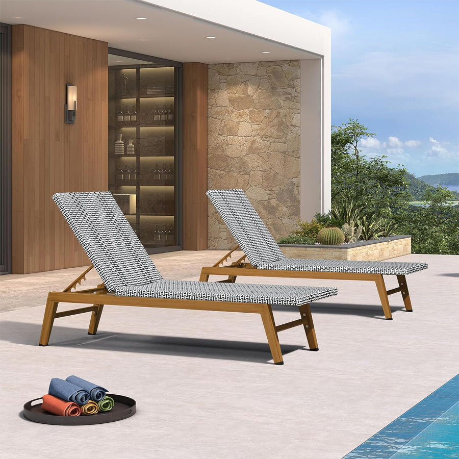 PURPLE LEAF Pool Oversized Lounge Chairs Rattan Aluminium Patio Chaise Lounge Outdoor Adjustable Recliner Finish Loungers Woven PE Sun Chairs for Poolside Deck Beach