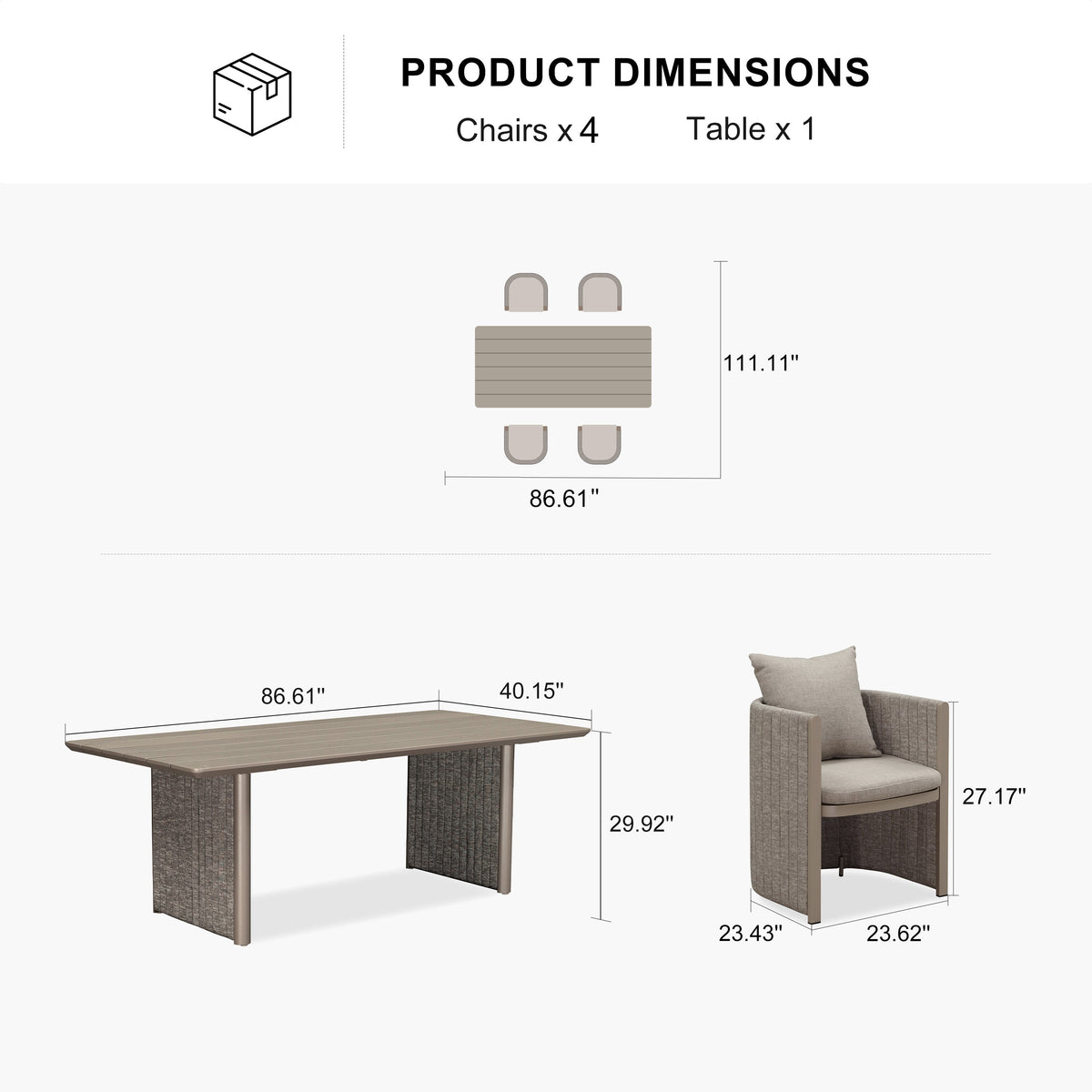 PURPLE LEAF Sanori Patio Dining Set Modern Large Weather-Resistant Table and Aluminum Chairs with Cushions for Garden Beige
