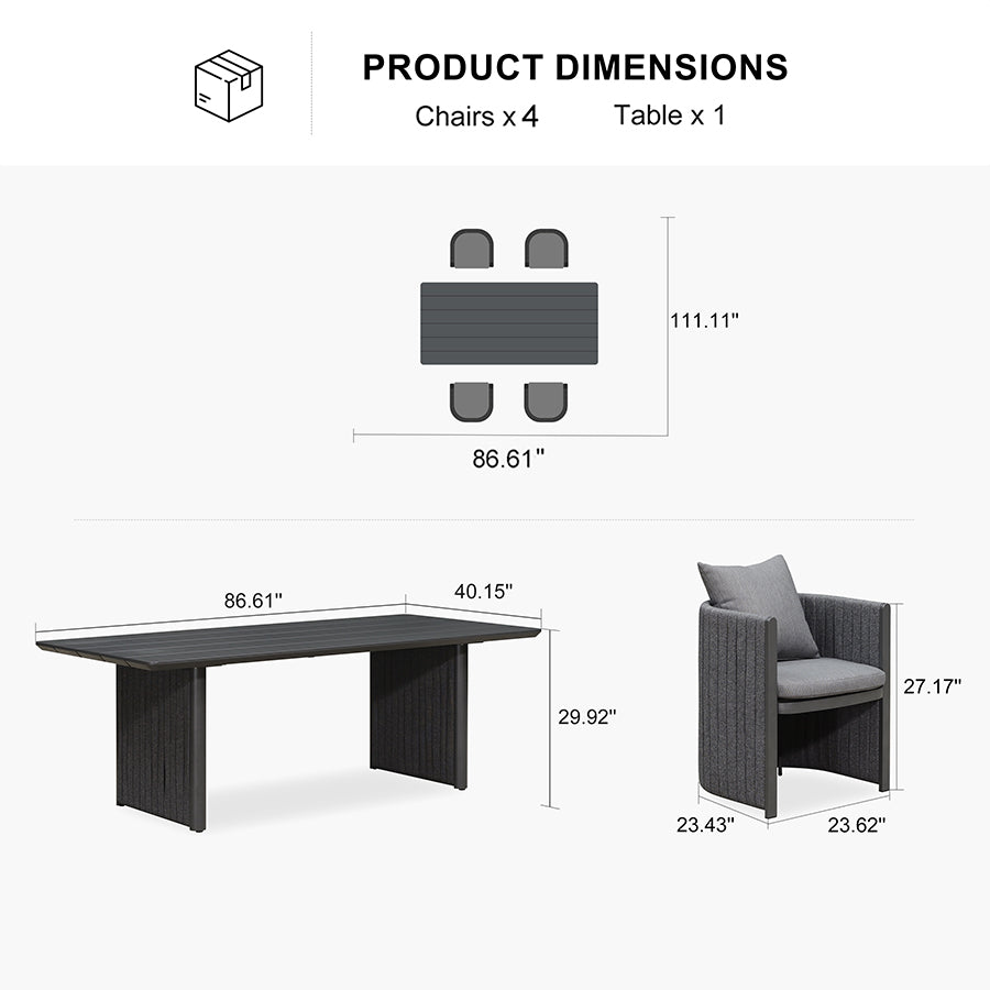 PURPLE LEAF Sanori Outdoor Dining Set Weather-Resistant Aluminum Table and Chairs Set with Backrest Pillow and Olefin Cushions for Deck