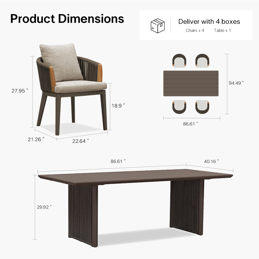 PURPLE LEAF Hailar Outdoor Dining Set for Family, Aluminum Outdoor Patio Table and Chairs Set with Olefin Cushions, Patio Furniture Set for Garden or Deck