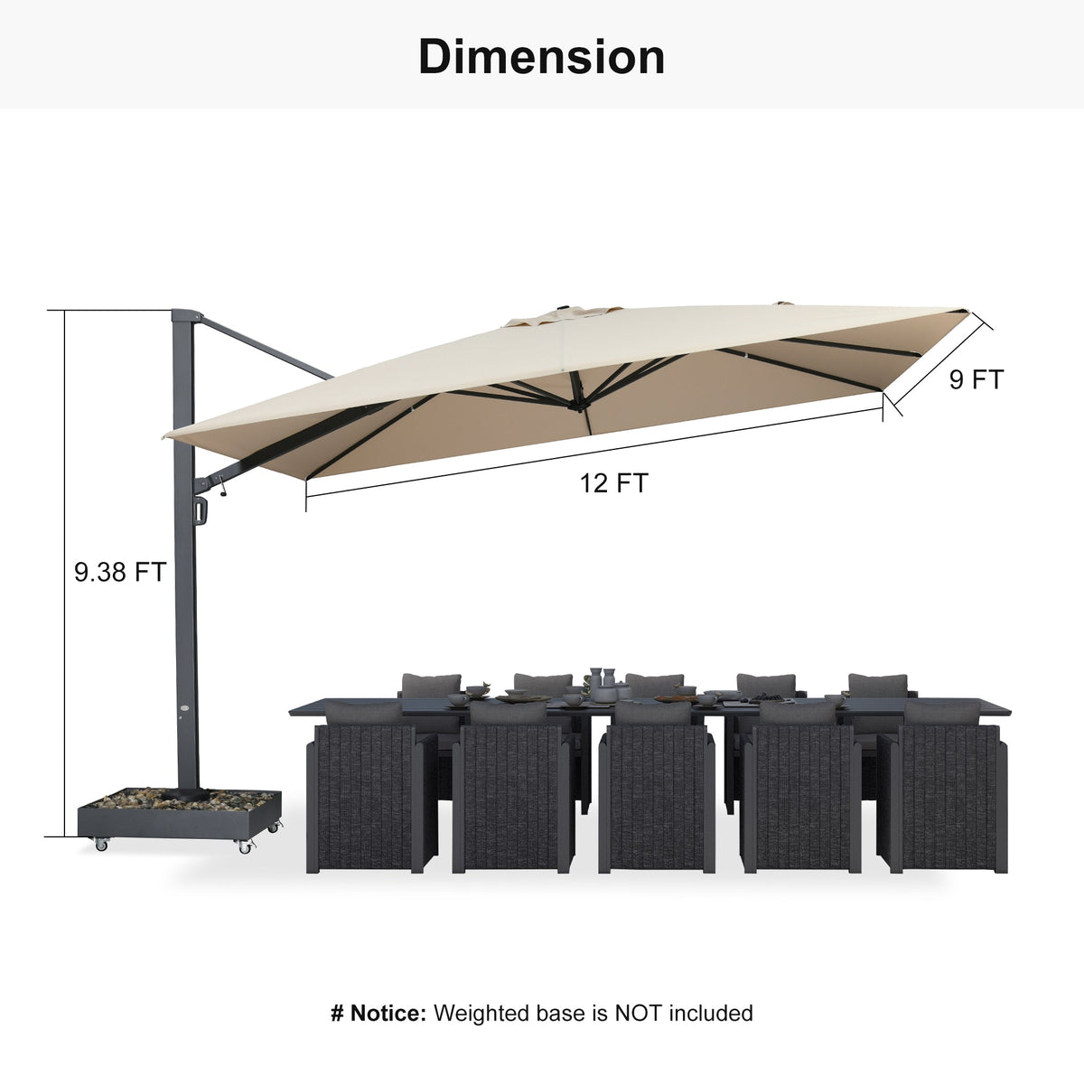 PURPLE LEAF Heavy Duty Cantilever Patio Umbrella Extra Large Outdoor Umbrella for Yard, Garden, Pool