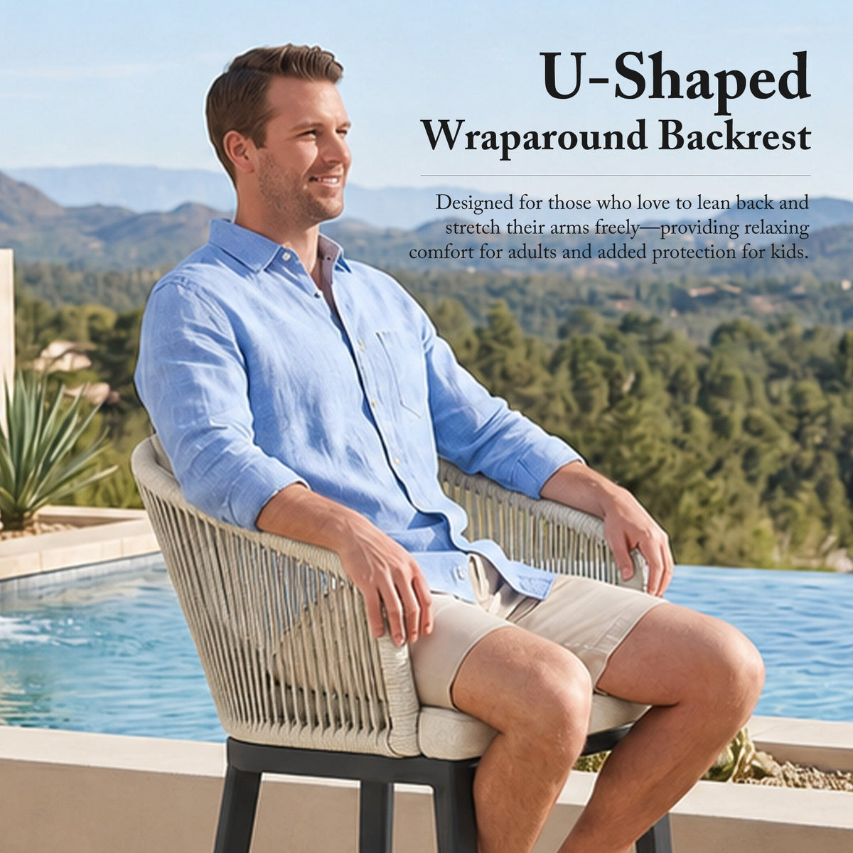 PURPLE LEAF Outdoor Bar Stools Patio Modern Aluminum Rattan High Back & Arms Bar Chairs with Removable Cushions and Pillows  for Outdoor or Indoor