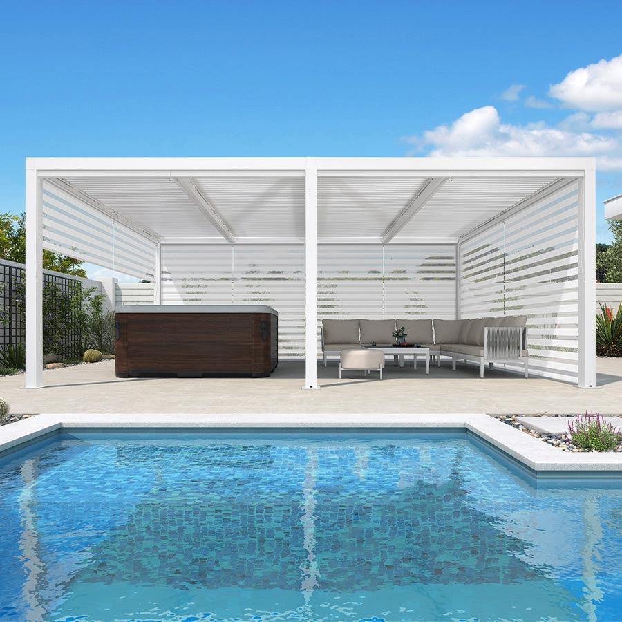 PURPLE LEAF Athena Louvered Pergola White Outdoor Aluminum Pergola with Roller Blind Adjustable Gazebo for Patio Deck Garden