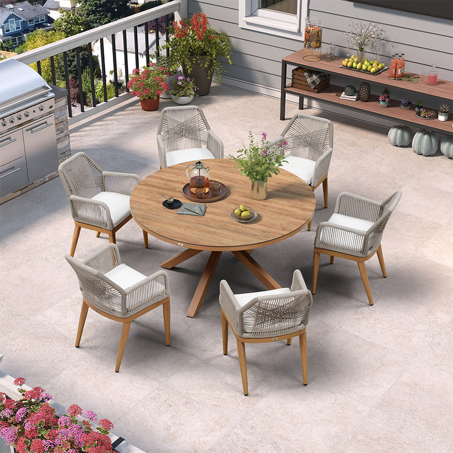 PURPLE LEAF Round Outdoor Dining Set Patio Aluminum Dining Set Round Table and Wicker Chairs with Sunbrella Cushions for Kitchen Deck