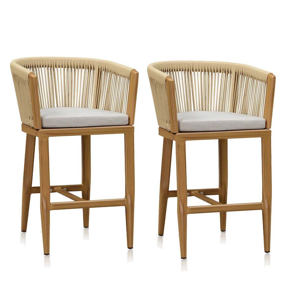 PURPLE LEAF Bar Stools Set of 2 Rattan Bar Stools with Cushions Aluminum Bar Chairs for Outdoor or Indoor Kitchen Bar Stools