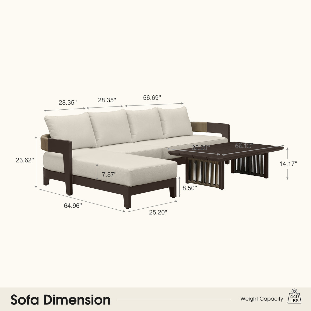 PURPLE LEAF Tuscany L-Shaped Patio Conversation Set with Removable Cushions and Pillows Bronze Aluminum Frame Outdoor Couch Sets for Porch Yard Garden