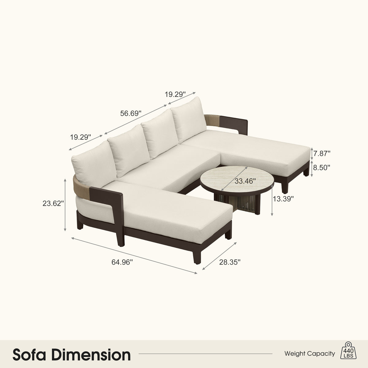 PURPLE LEAF Tuscany U-Shaped Patio Conversation Set with Removable Cushions and Pillows Bronze Aluminum Frame Outdoor Couch Sets for Porch Yard Garden