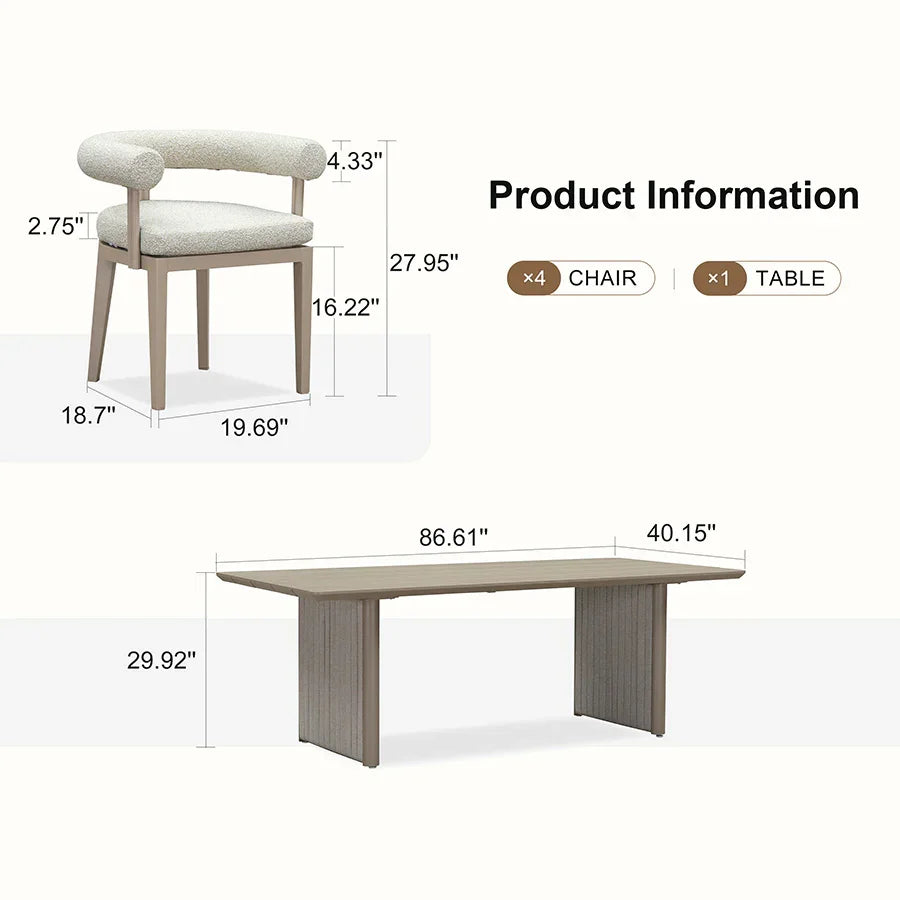 PURPLE LEAF Provence Patio Dining Set Luxury Modern Conversation Set Aluminum Large Rectangle Dining Table and Chairs with Olefin Cushion Outdoor Furniture Set for Garden Porch Deck Backyard