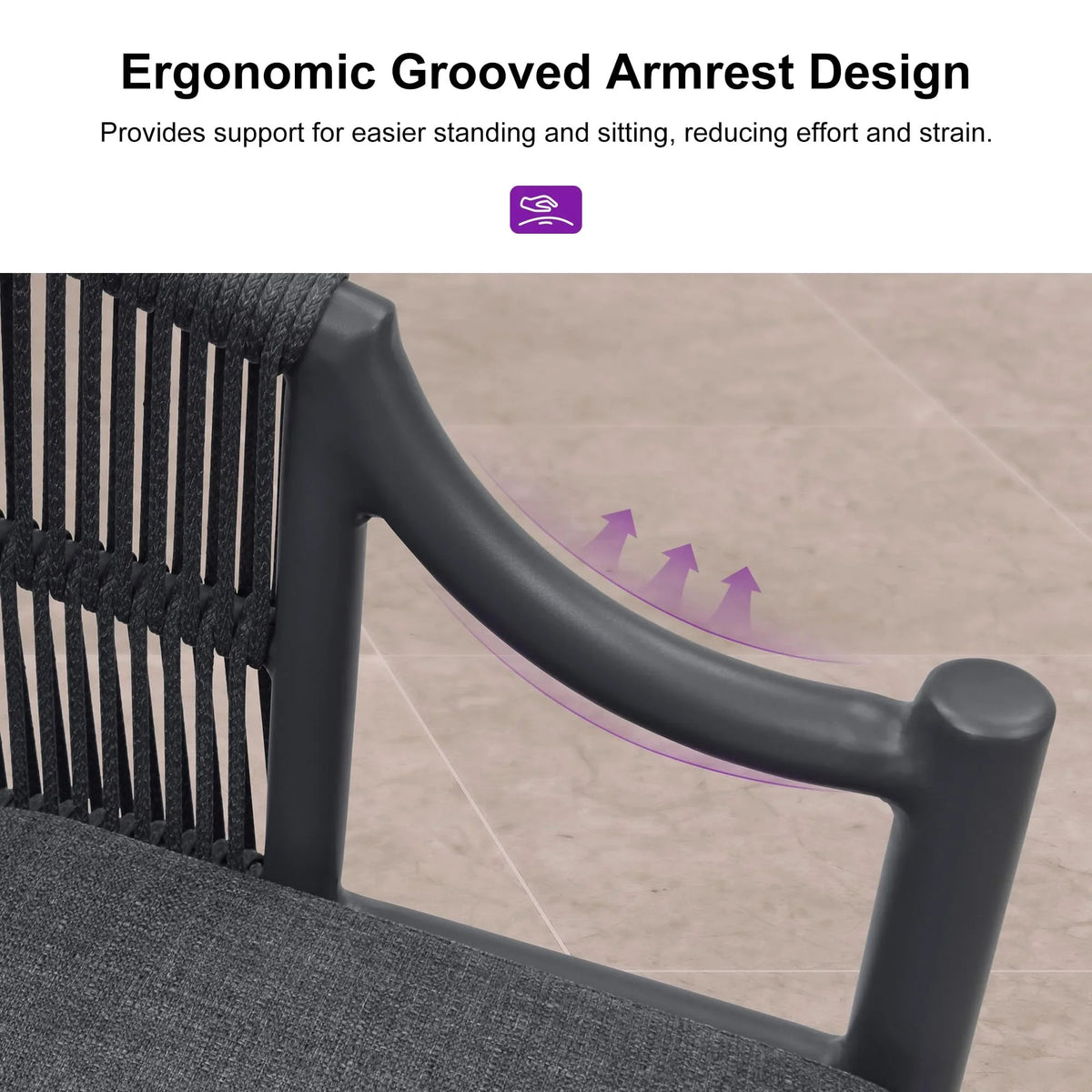 PURPLE LEAF Patio Bar Stools Set of 2 Outdoor Wicker Modern High Bar Chairs Metal Cushioned Barstools with Backs and Ergonomic Armrest