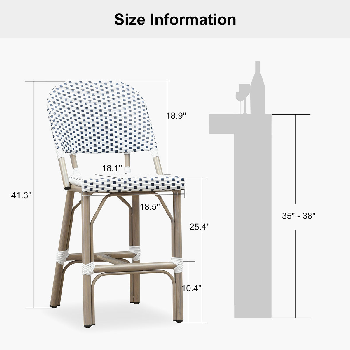 PURPLE LEAF Outdoor Bar Height Stools Set of 2 French Country Patio Rattan Bar Stool Chairs Outdoor Armless Barstools for Porch Garden Indoor Kitchen