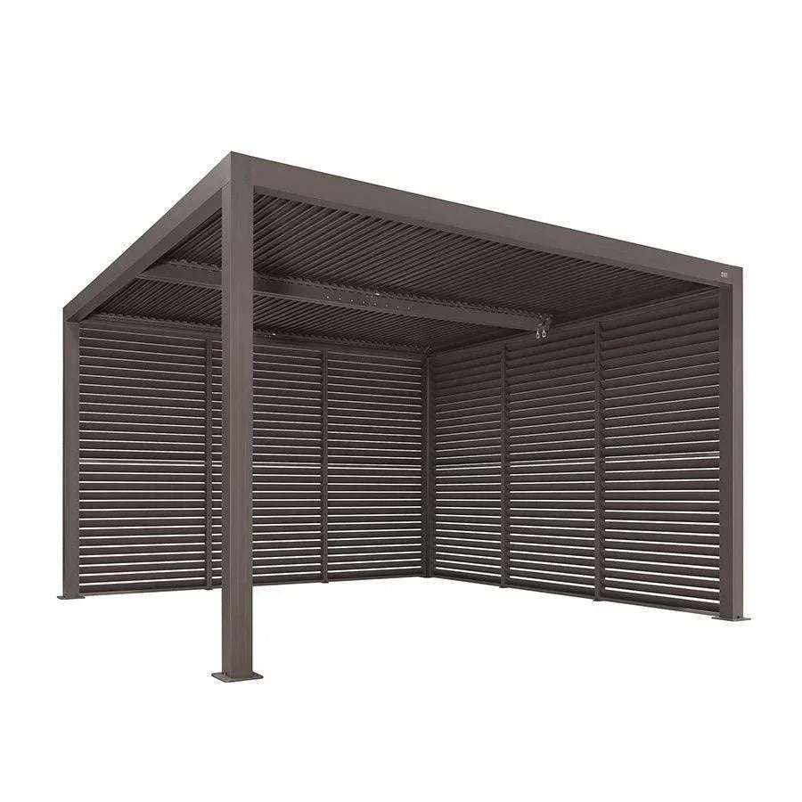 PURPLE LEAF Athena Louvered Pergola Bronze Outdoor Aluminum Pergola with Shutter Wall Adjustable Gazebo Rainproof for Patio Deck Garden