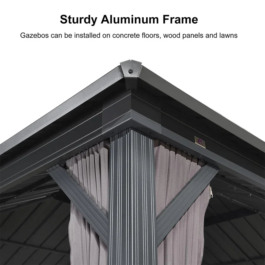 PURPLE LEAF Grey Hardtop Gazebo with Heavy Duty Galvanized Steel Double Roof with String Lights-milky