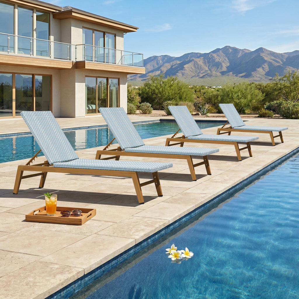 PURPLE LEAF Pool Oversized Lounge Chairs Rattan Aluminium Patio Chaise Lounge Outdoor Adjustable Recliner Finish Loungers Woven PE Sun Chairs for Poolside Deck Beach