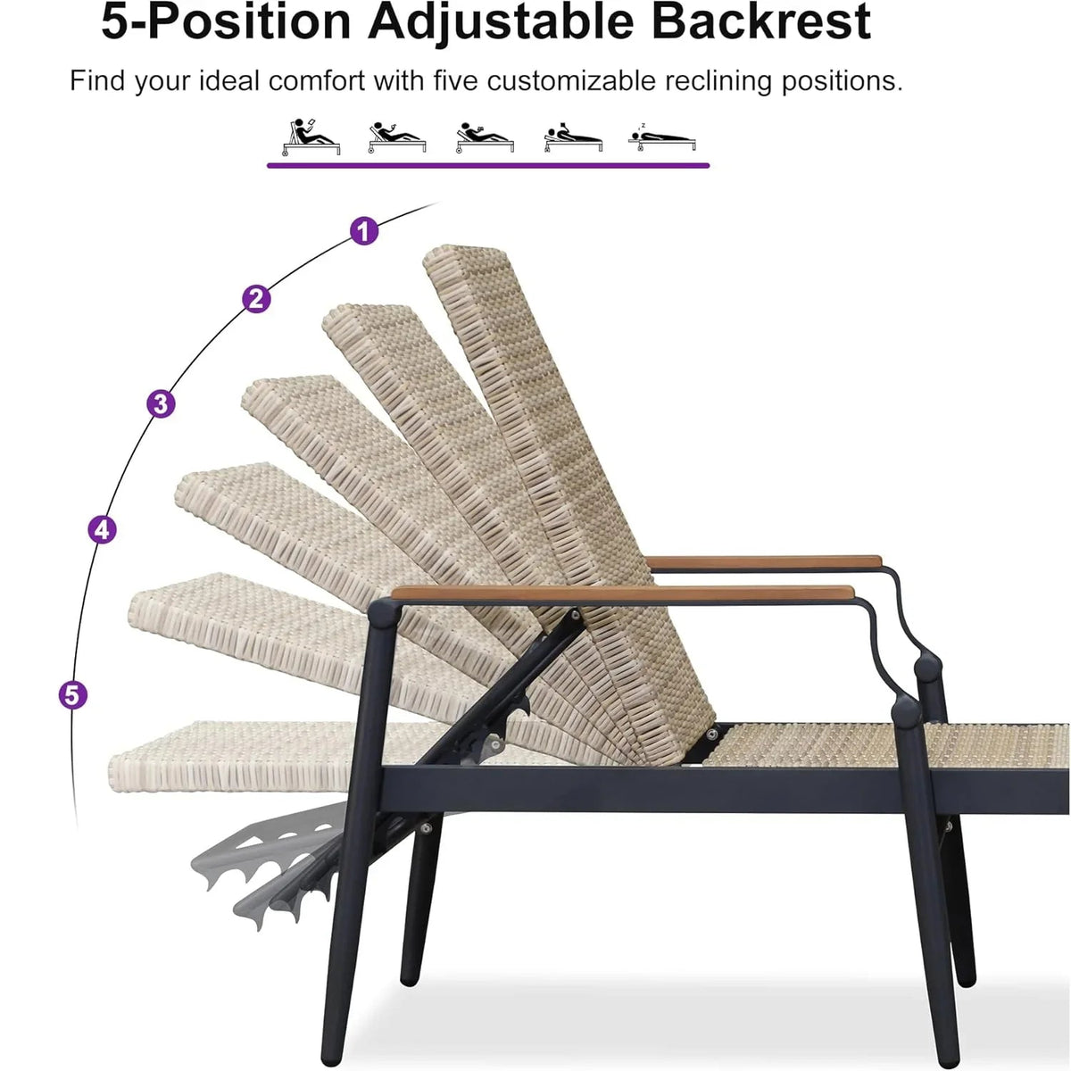 PURPLE LEAF Outdoor Chaise Lounge Chair Set of 2 Patio Pool Lounger Aluminum Chairs with Wooden Armrest Sunbathing Tanning Recliner for Outside Backyard White