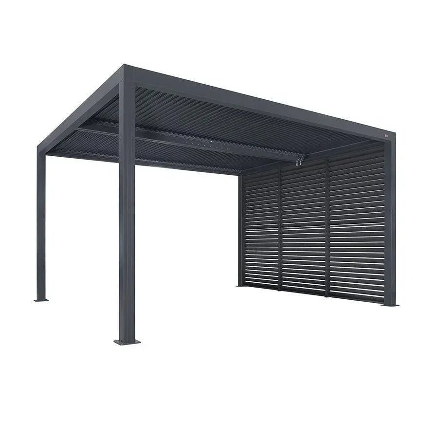 PURPLE LEAF Athena Louvered Pergola Grey Outdoor Aluminum Pergola with Shutter Wall Adjustable Gazebo Rainproof for Patio Deck Garden