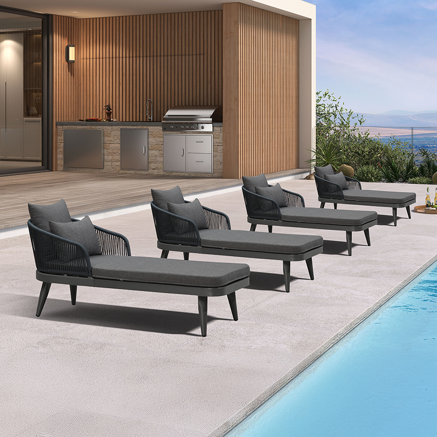 PURPLE LEAF Outdoor Chaise Lounge Thick Cushion, Aluminum Frame Patio Lounge Chair with Pillow & Lumbar Support, Wicker Armrests Sun Lounger for Poolside, Backyard, All-Weather Use