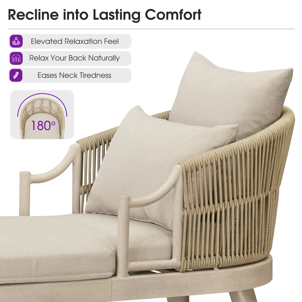 PURPLE LEAF Outdoor Lounge Chair, Patio Chaise Lounge with Cushioned Seat & Supportive Armrests, Ergonomic Aluminum Pool Lounge Chairs for Backyard Deck Poolside