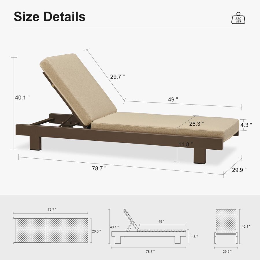 PURPLE LEAF Outdoor Luxury Daybed for Patio,  Poolside Chaise Lounge Bed with Cushion, Olefin Blend Fabric, Aluminum Frame Sunbed for Deck and Backyard