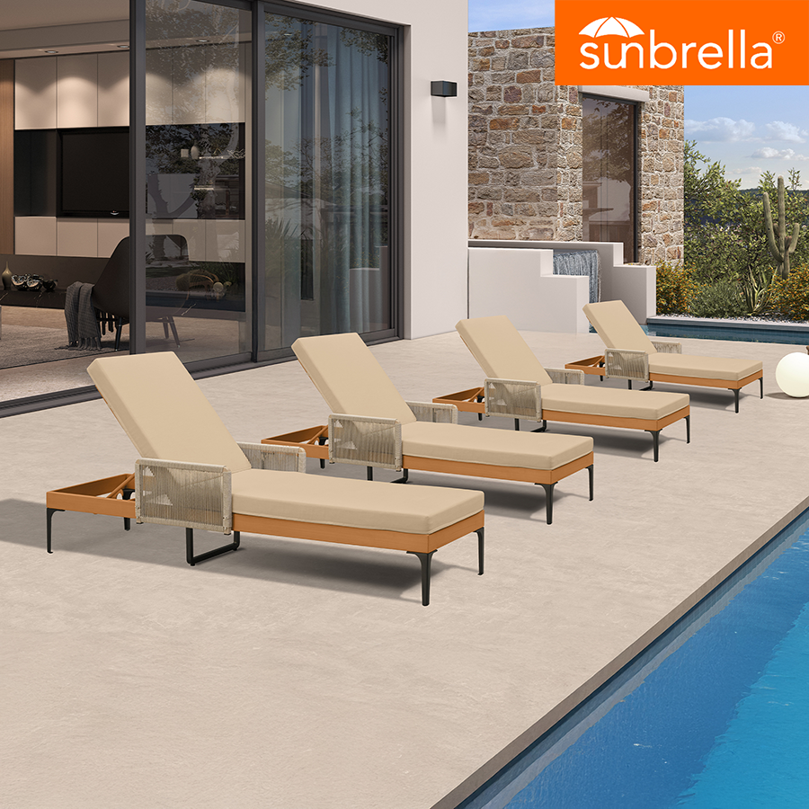 PURPLE LEAF Outdoor Chaise Lounge Sunbrella Patio Lounge Chair Recliner and Cushion for Poolside Balcony Backyard