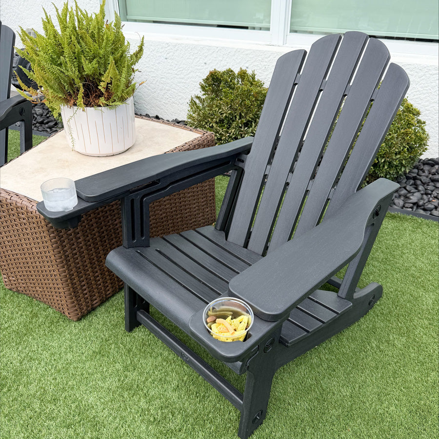 PURPLE LEAF Adirondack Chair Set of HDPE All-Weather Outdoor Fire Pit Chair with 24.6" Oversized Seat Wood-Textured Patio Adirondack Chair with Dual Cup Holders for Garden Deck Backyard