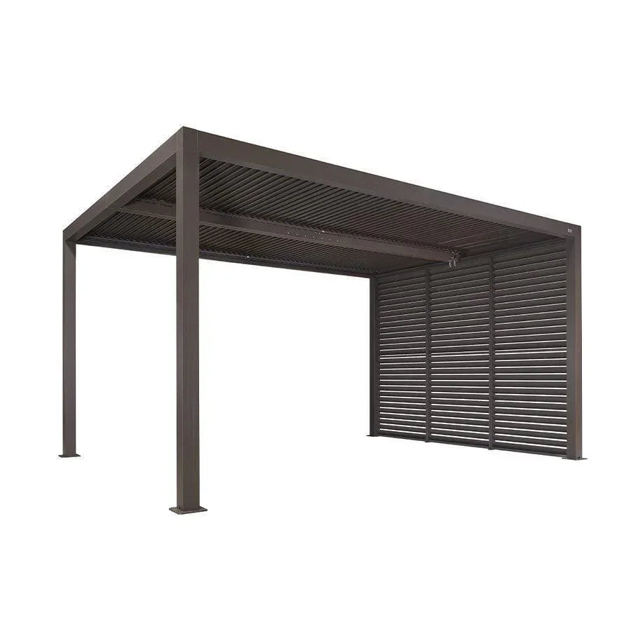 PURPLE LEAF Athena Louvered Pergola Bronze Outdoor Aluminum Pergola with Shutter Wall Adjustable Gazebo Rainproof for Patio Deck Garden