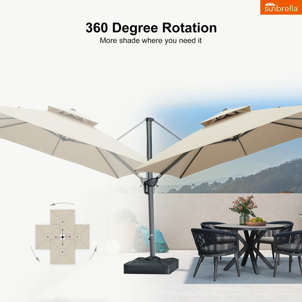 PURPLE LEAF SUNBRELLA Cantilever Umbrella Grey Aluminum Patio Umbrella