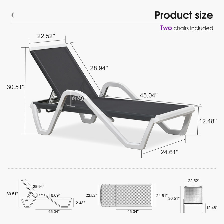 PURPLE LEAF Patio Chaise Lounge Plastic Pool Outdoor Lounge Chair with Aluminum Frame Stackable Patio Tanning Chairs for Poolside Sunbathing Beach Deck Yard