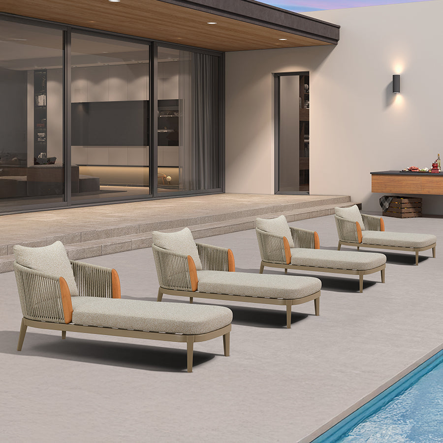 PURPLE LEAF Hailar Olefin Patio Chaise Lounge Chair , Upholstered Pool Aluminium Lounge Chairs for Outdoor with Teak Armres for Deck, Pool, Lawn, Garden, Courtyard, Porch