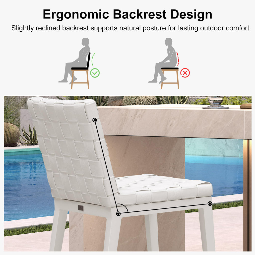 PURPLE LEAF Outdoor Counter Height Stools Set of 2, PU Leather Patio Bar Set with Aluminum Frame, Bar Chairs for Poolside, Garden, Kitchen Island
