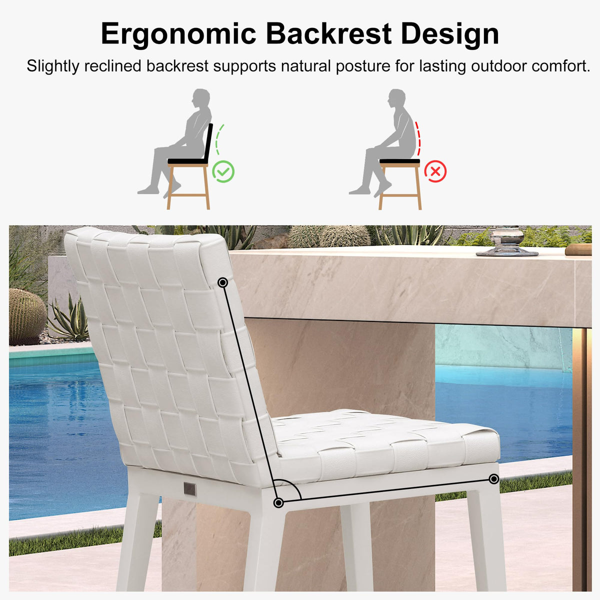 PURPLE LEAF Outdoor Counter Height Stools Set of 2, PU Leather Patio Bar Set with Aluminum Frame, Bar Chairs for Poolside, Garden, Kitchen Island